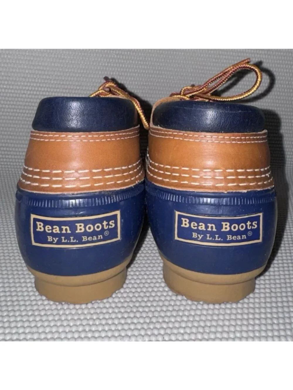 L.L. Bean Moc Boots Blue Brown Rubber Leather Duck Hunting Outdoor Shoes Size 7M